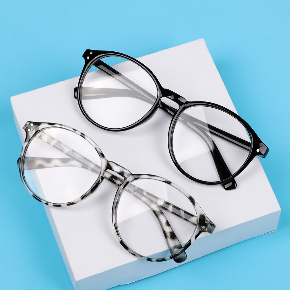 Unisex Black Leopard Print Round Frame Eyeglasses Anti Blue Light Radiation Myopia Glasses Optical Eyewear -1.0~-4.0