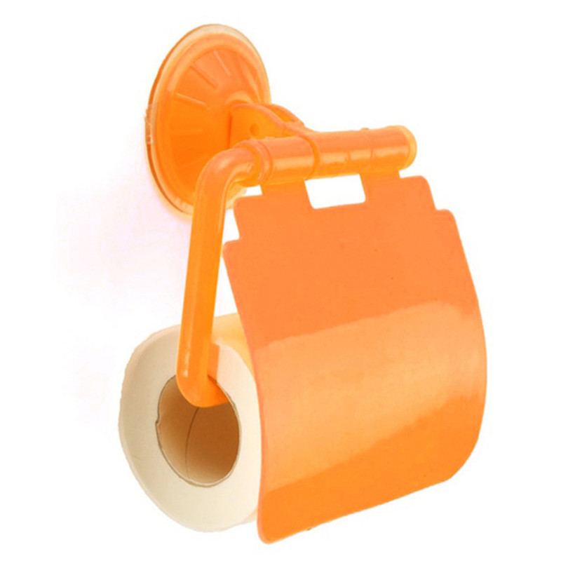 Soporte para papel de cocina soporte de pared ventosa de plástico, portarrollos de papel higiénico para baño con cubierta, accesorios de baño, 5 colores: Orange