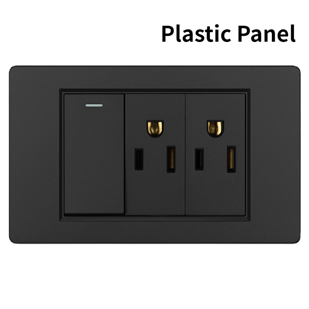 US Power Wall USB Socket Type C Light Switch Double Pole Plastic&Glass Panel Outlet Plate Home Office Electrical Plug Appliances