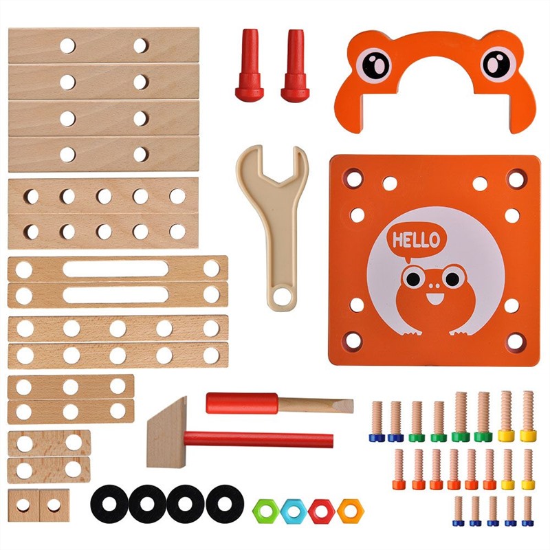 52pcs Assembly Wooden Toys Multifunction Wooden Building Sets DIY Screw Block Activity Working Chair Construction Sets Puzzle