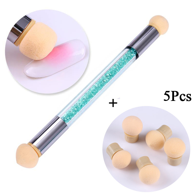 Dobbelt-endet neglebørste sæt gradient skygge pen prikkede børste svamphoved rhinsten håndtag manicure negle kunst maleværktøj: S3