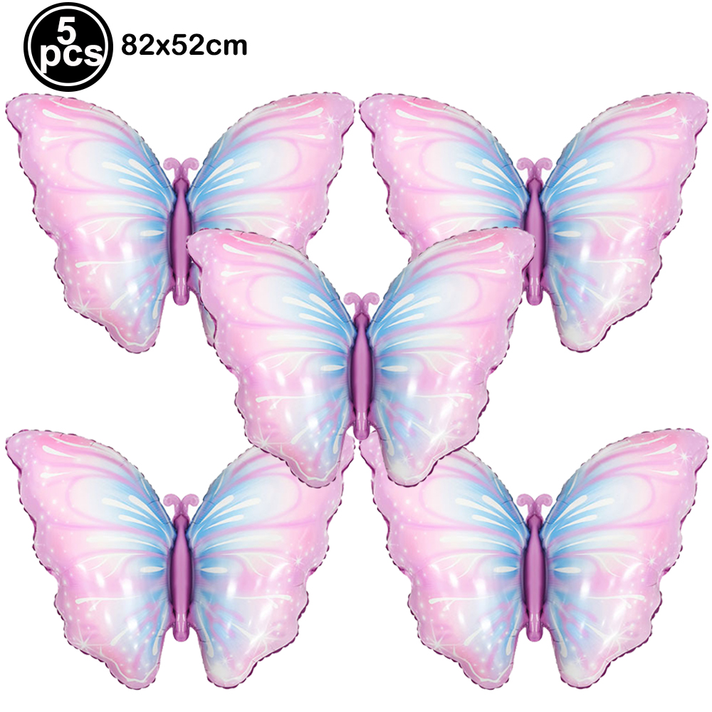 5 uds. Globos coloridos de papel de aluminio con forma de mariposa, globos con temática de mariposa, decoraciones para de cumpleaños, boda, Baby Shower