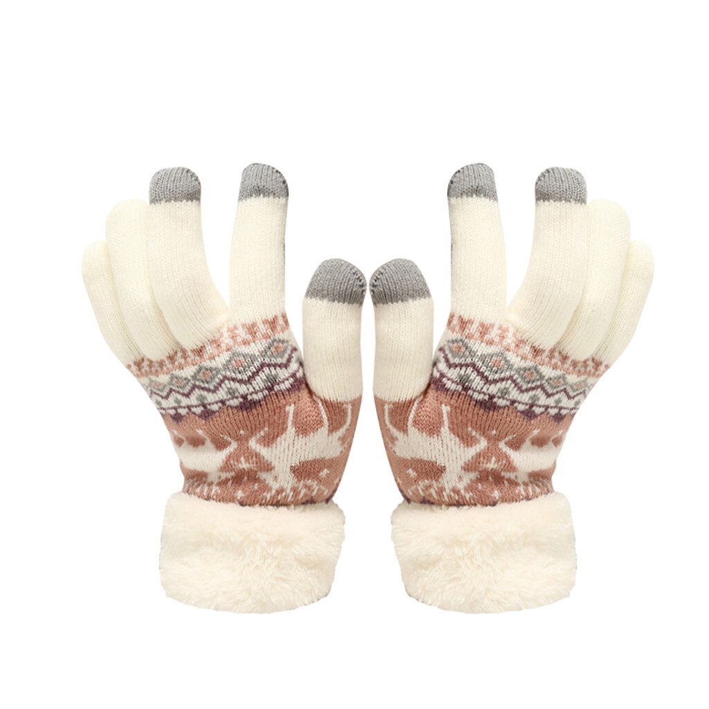 Winter Touchscreen Handschuhe Baby Kinder Extra-warme Fleece Handschuhe Weihnachten Winter Wolle Gestrickte Warme Handschuhe Unisex L1105: White