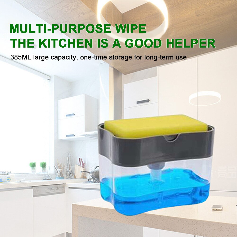 2 in 1 Soap Dispenser Pump With Sponge Holder Countertop Dishwashing Liquid Dispenser Container Hand Press Soap Organizer