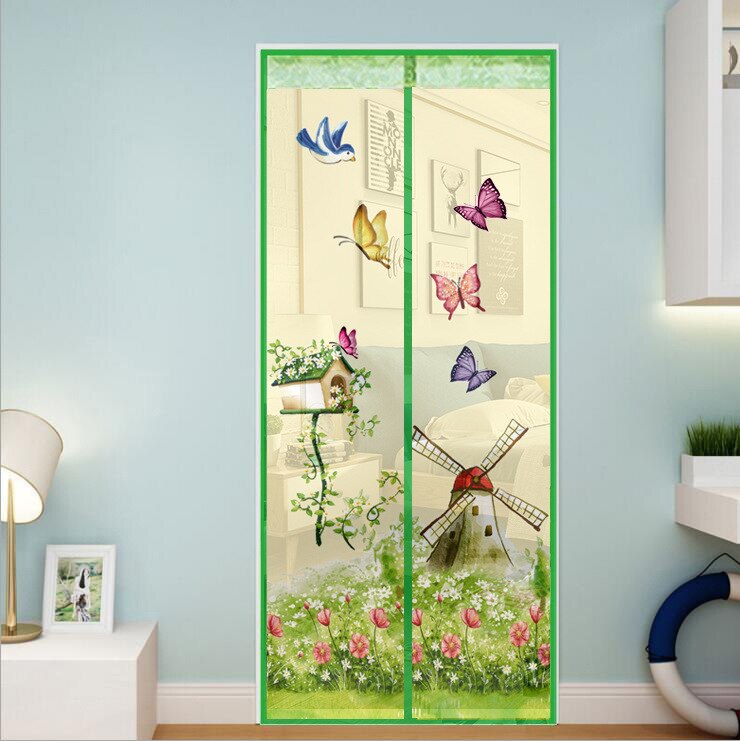Zomer Patroon Magnetische Knop Klamboe Deur Screen Slaapkamer Keuken Zacht Garen Deur Gordijn Anti Insect Fly Mesh Deur Netto: green / 100-210