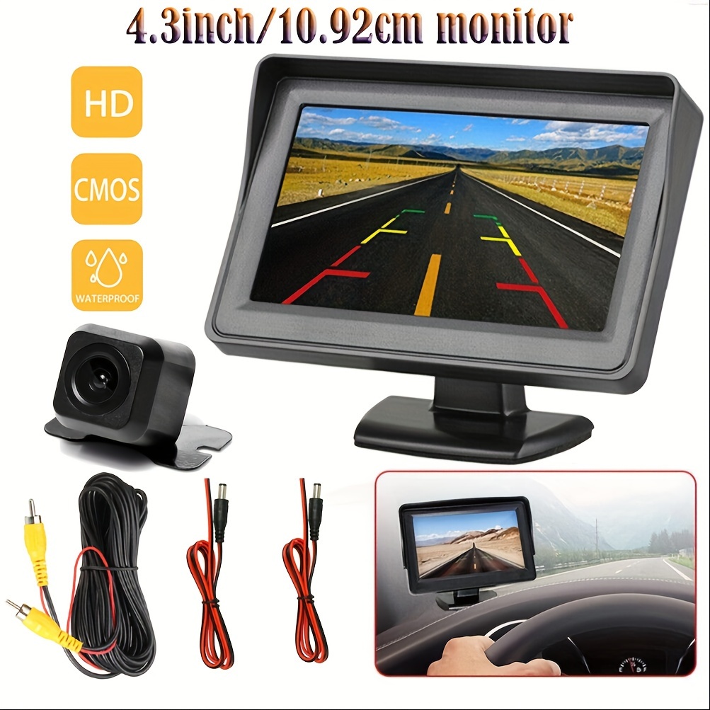 Cámara de visión trasera para coche, Monitor de 4,3 pulgadas con pantalla HD, sistema de marcha atrás para aparcamiento, furgoneta, autocaravana: Oro