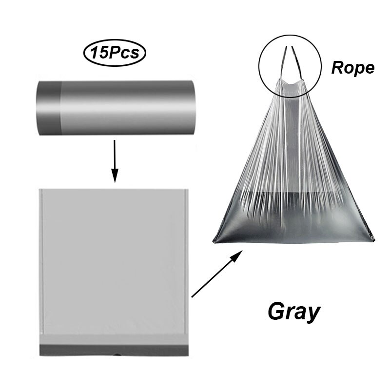 UNTIOR Large Thick Trash Bags Portable Liners Drawstring Disposable Plastic Garbage Bags Large Strong Trash Can Cleaning Tools: Silvery with rope