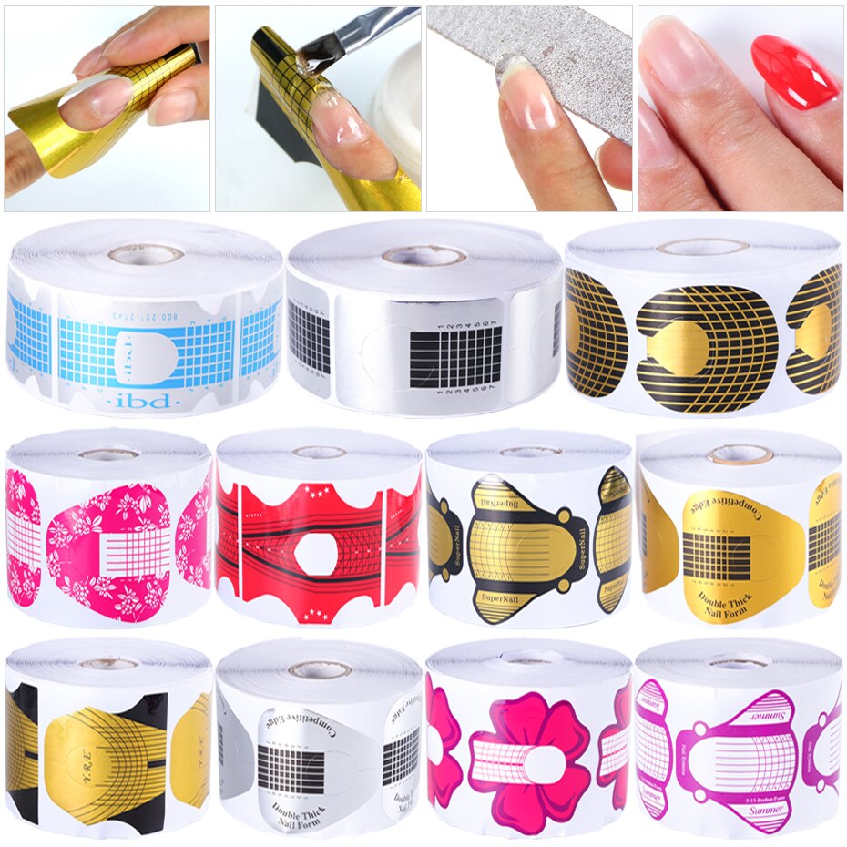 500pcs Nail Art French Acrylic UV Gel Extension Tips Quick Building Form Guide For Nail Extension Stencil Manicure Tools LY941-1