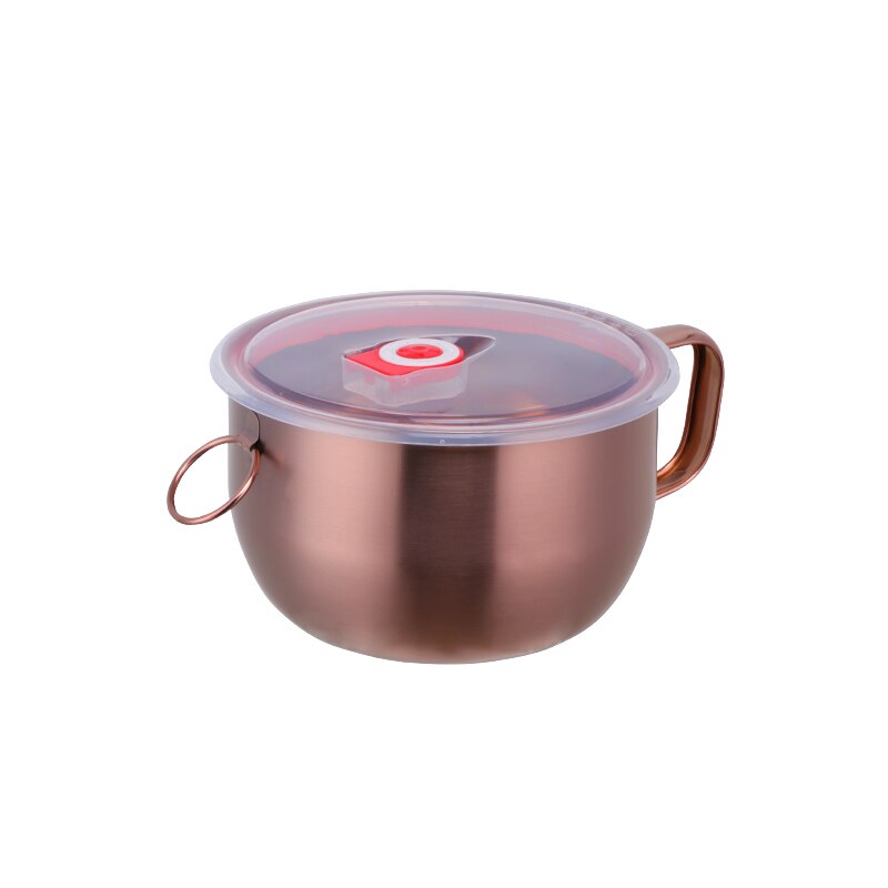 304 rustfritt stål 5 farger kinesisk instant noodle bolle med lokk håndtak matbeholder husholdningsredskaper suppe ris salat bolle: Rose gull