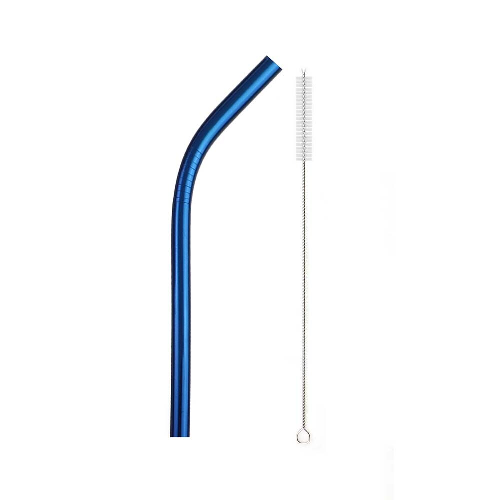 JANKNG 12mm Extra Wide Straws 10 Colors Bubble Tea Reusable Straws 304 Stainless Steel Milkshake Drinking Pink Green Straw Set: Bent Blue