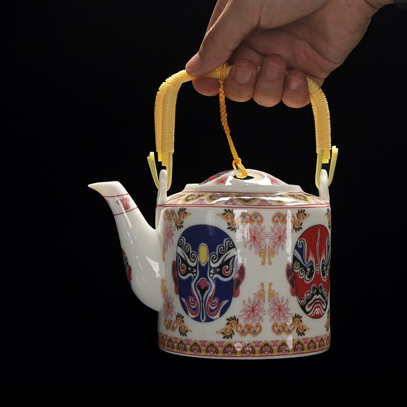 Théière en céramique 800ml style chinois théière en porcelaine bleue et blanche imprimée à la main poignée en bois de bambou fournitures de cuisine