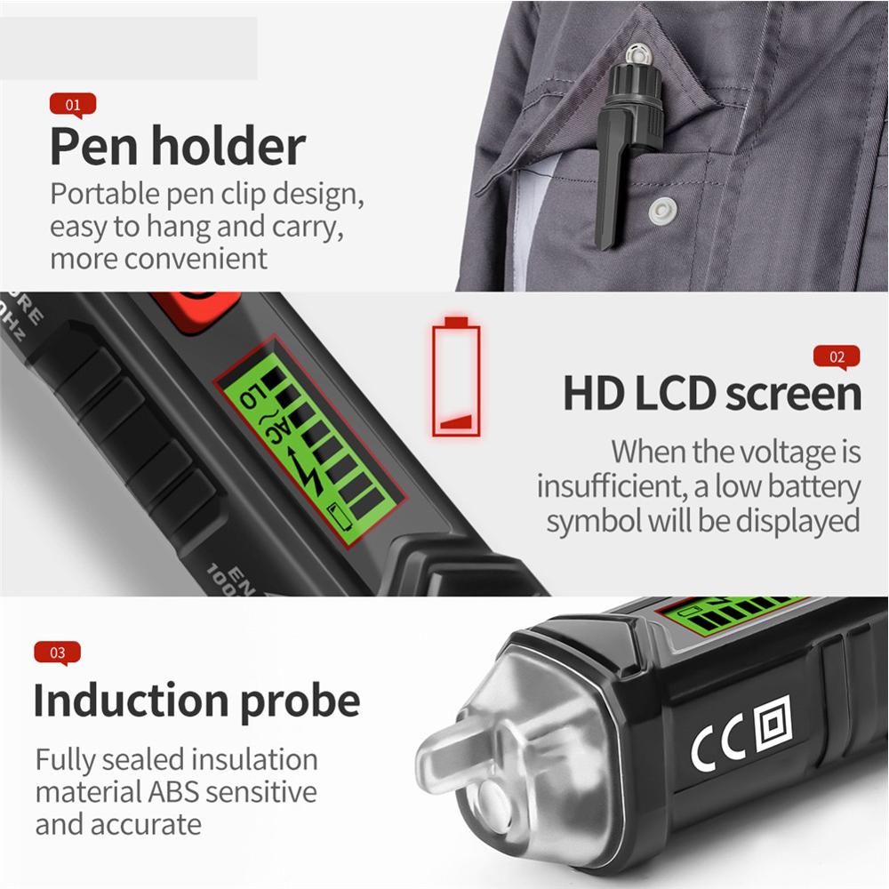 AC Voltage Test Pen Intelligent Non-contact Tester Power by 2*AAA Battery with LED Flashlight AC Voltage Measure Tester