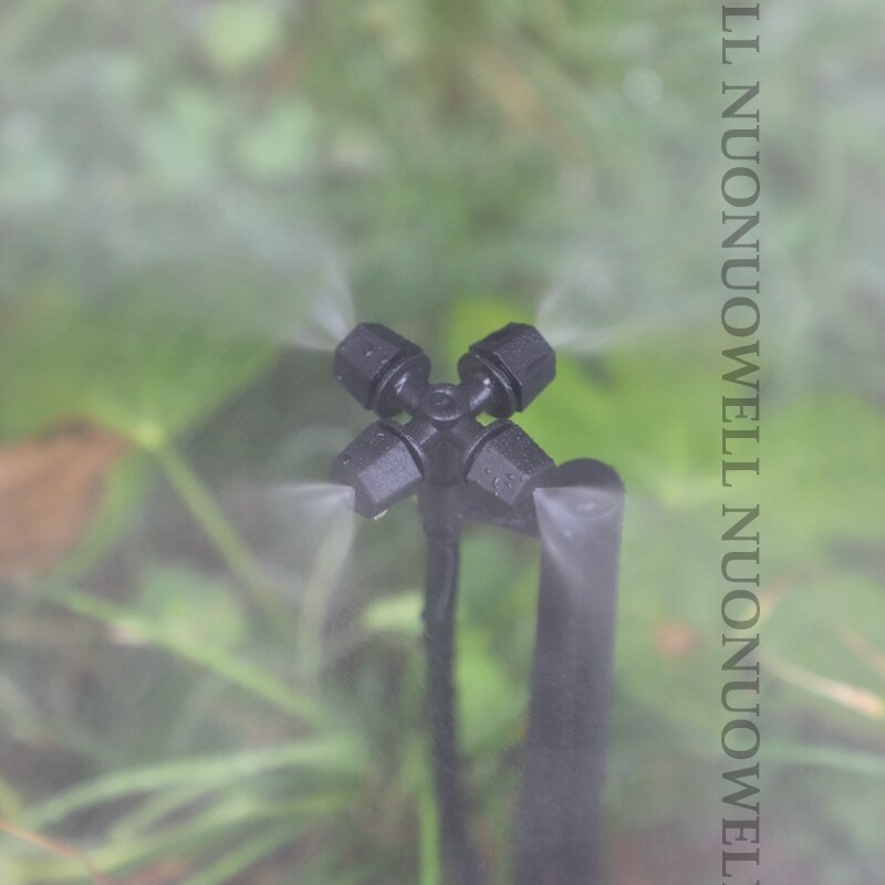 4Pcs 4-Head Black Square Head Atomizing Nozzle Irrigation Sprinkler cross misting Nozzle Support Spike Watering Sprinklers