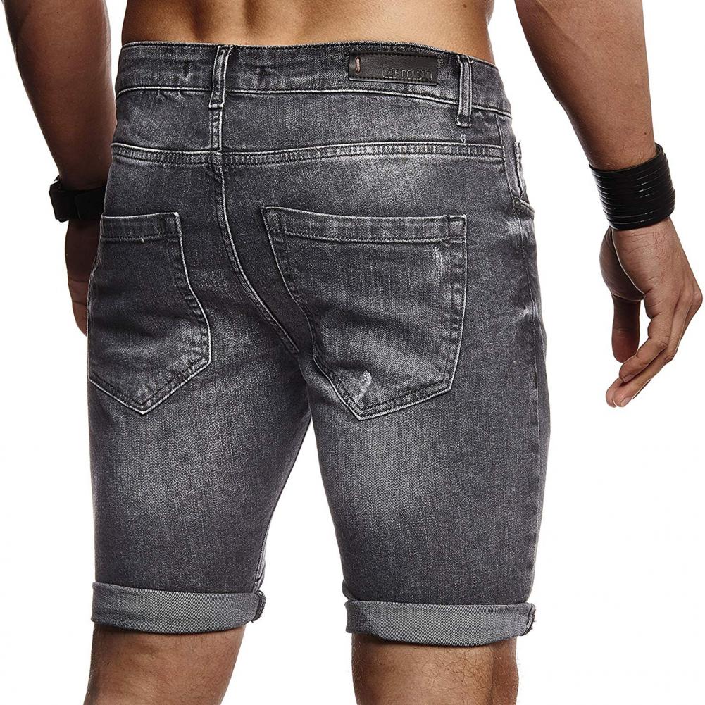 Denim shorts hombre elástico corto pantalones vaqueros rasgados de la piel-amistosa poliéster verano Pantalones cortos de hombre para el desgaste diario negro M-XL