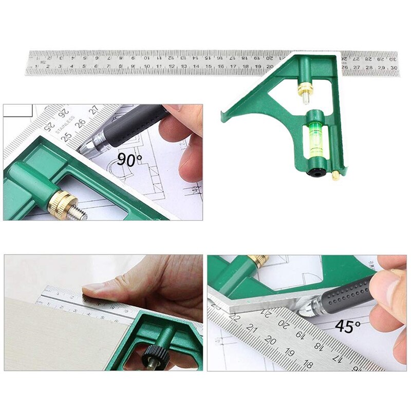 300Mm Combination Square With Bubble Level, 12 Inches Adjustable Square, Universal Adjustable Square Measuring Tool