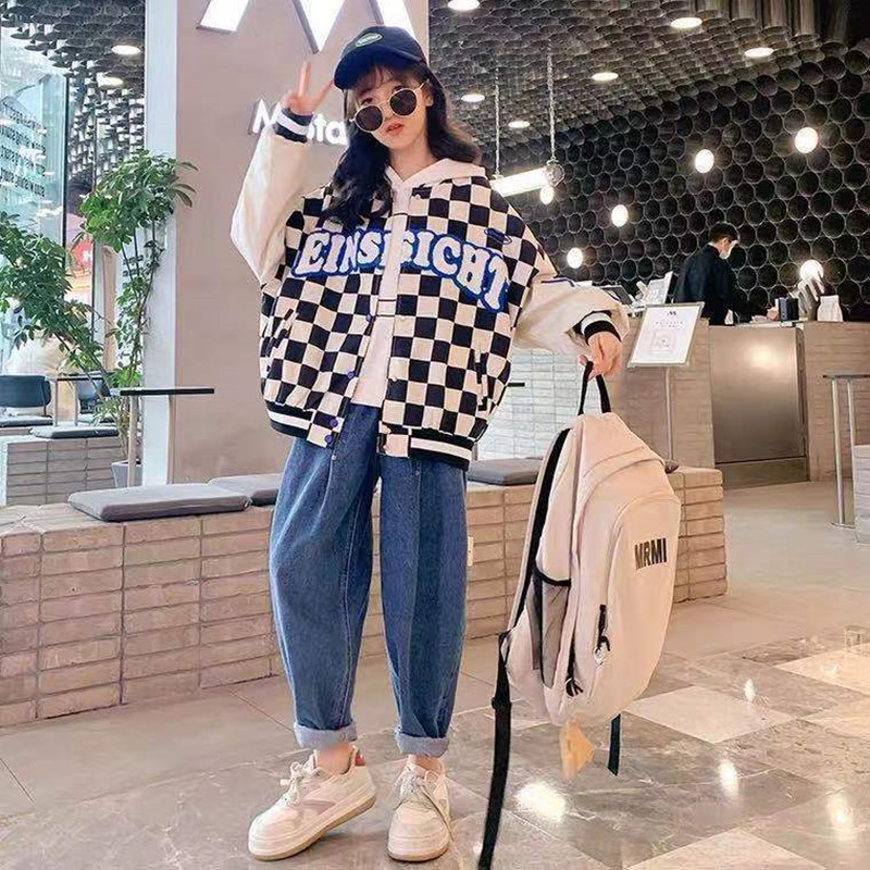 Ropa para Niñas, chaqueta de uniforme de béisbol verde Retro americano, chaqueta holgada de tendencia para niñas de 6, 8, 10, 12 y 14 años, ropa para primavera y otoño: Negro / 5