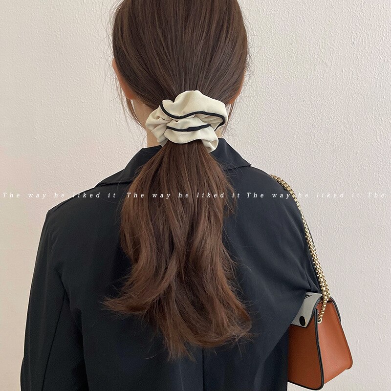 Black White Hair Scrunchies Simple Hair Band Women Girls Ponytail Holder Hair Rubber Bands Hair Ties Hair Accessories