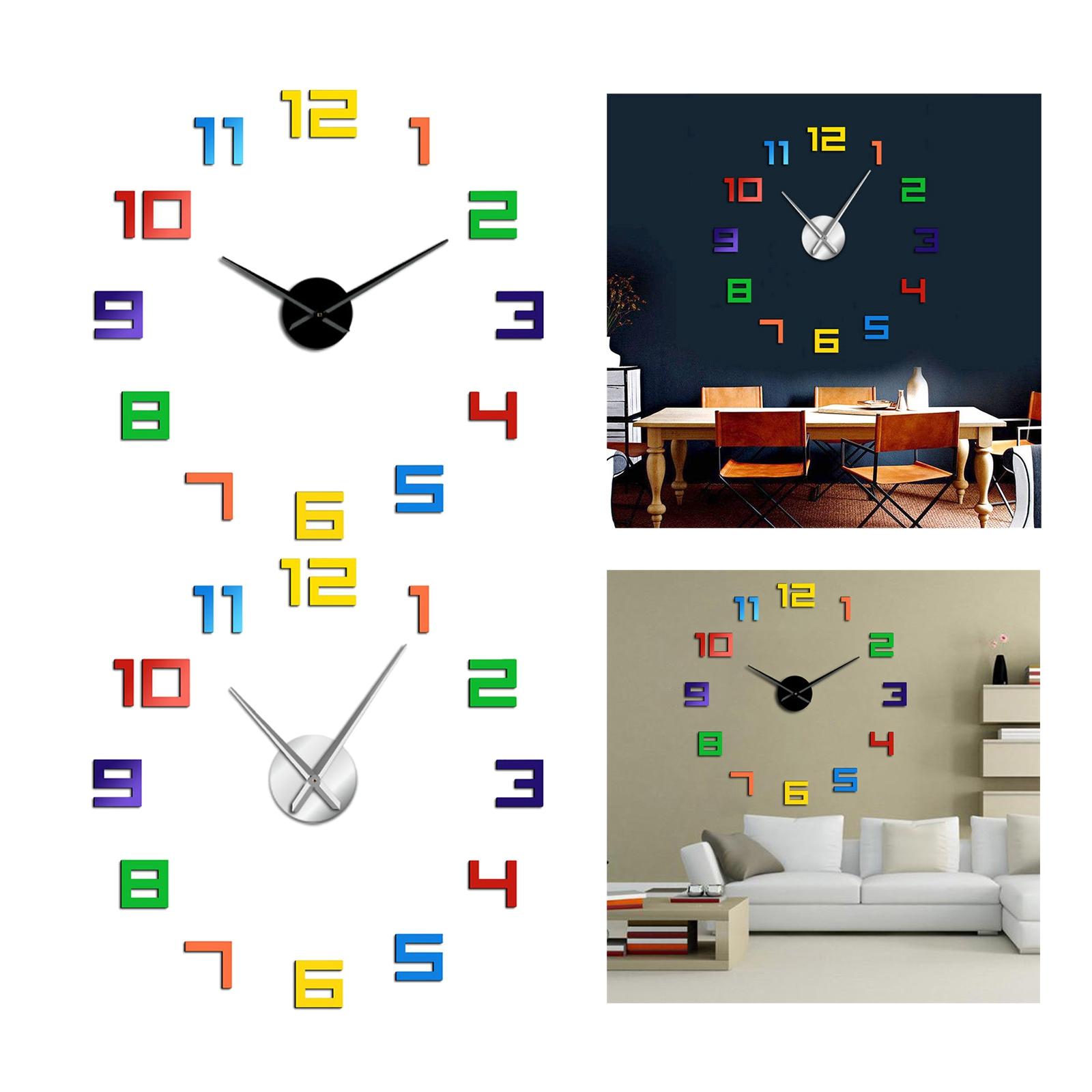 Modern 3D DIY Wall Clock ,Large Wall Stickers, Colorful Numerals ,Arylic Mute