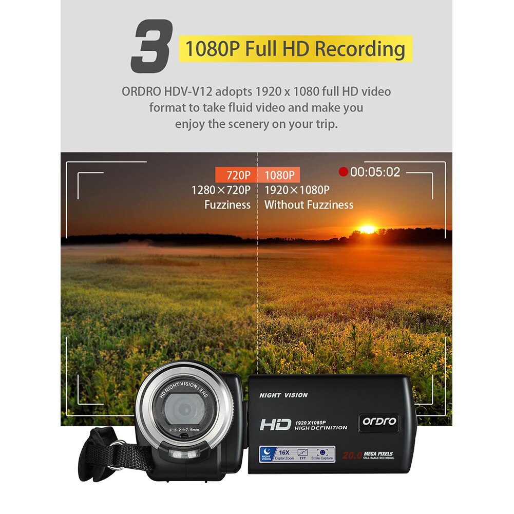 Portable Camcorder Vlogging 16X Digital Zoom Video Camera Photography FHD 1080P Wide Angle With Microphone USB Rechargeable