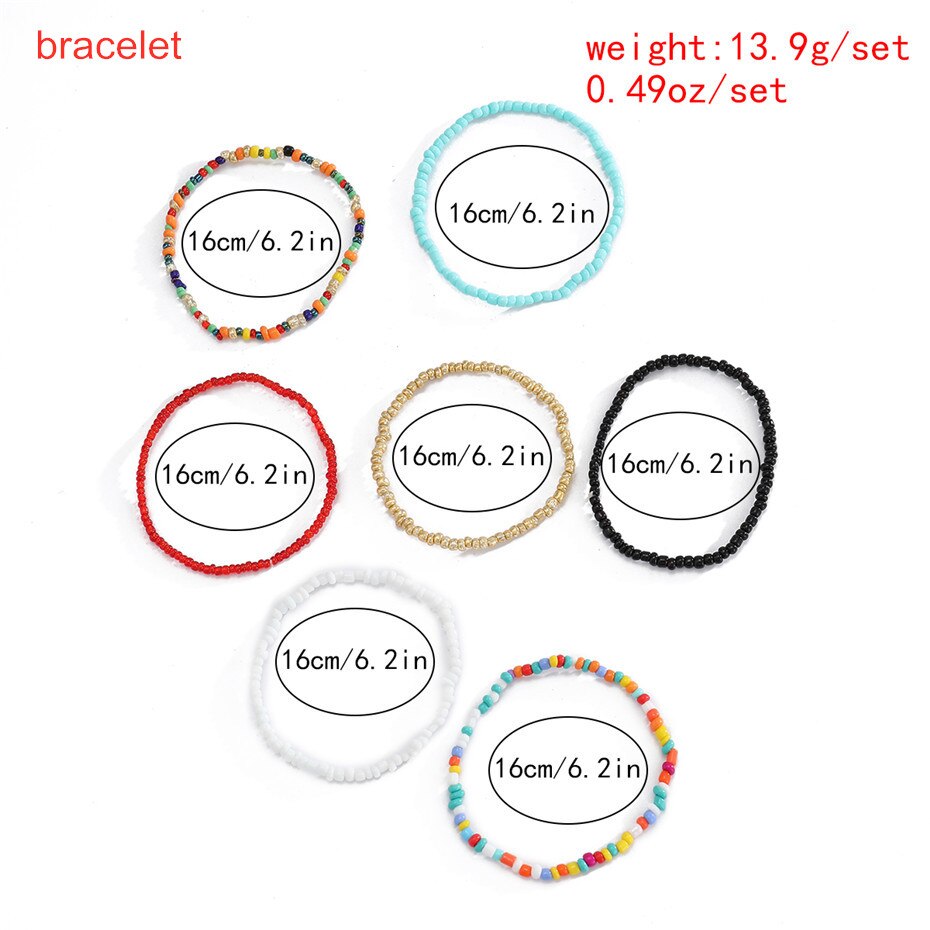 7 unidades/juego de tobilleras hechas a mano para mujer, pulsera ajustable colorida para tobillo, joyería para pies: bracelet