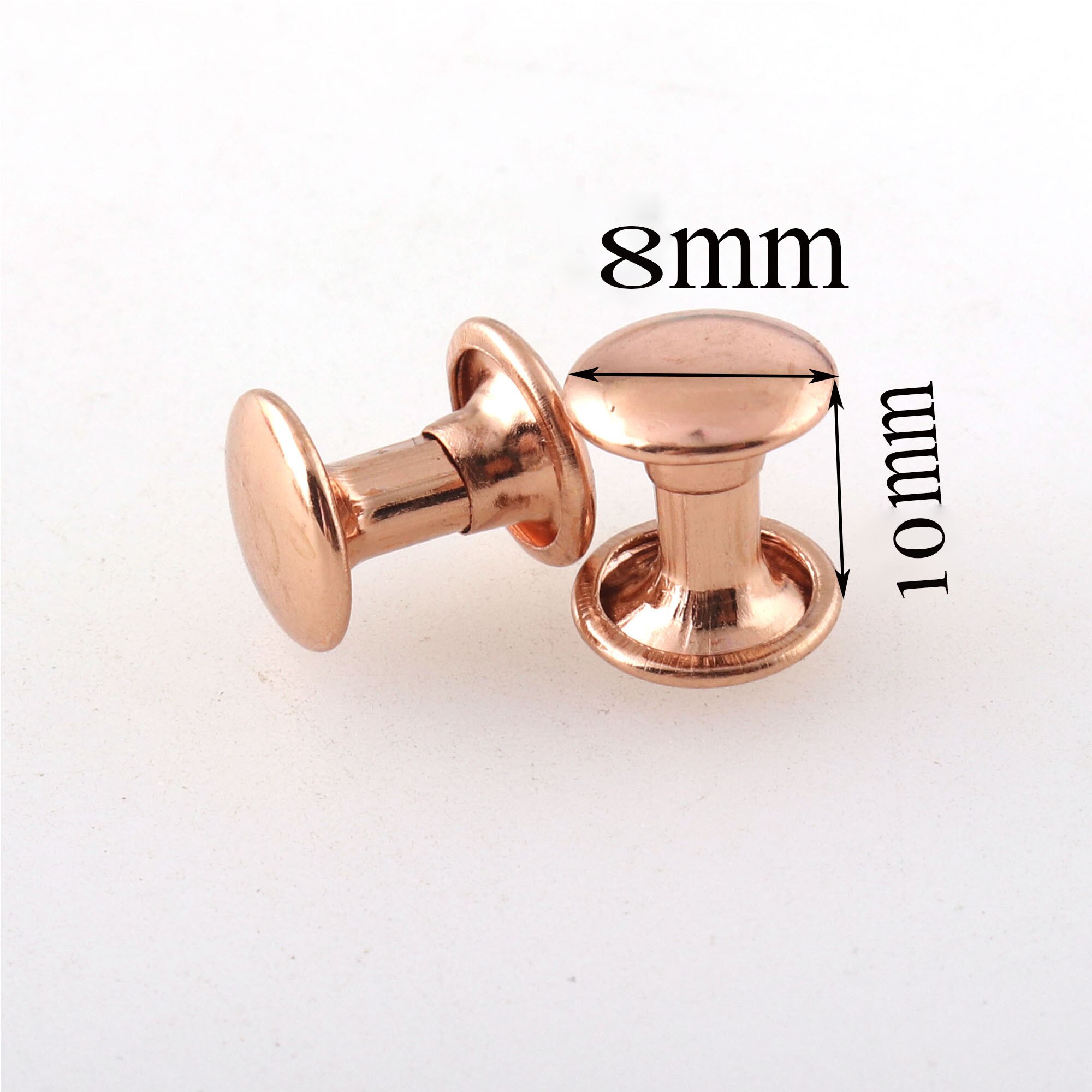 Rose Gold Rivet Studs Double Caps Rivets for Leather and Crafts Round Rapid Rivet Metal Buttons Used in Belts Leathers Bags 8 mm