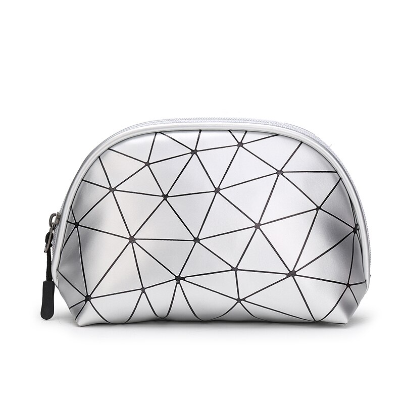 7 tums bärbar kosmetisk väska för kvinnor, multifunktionell förvaringsväska, reseväska, glänsande triangelmönster