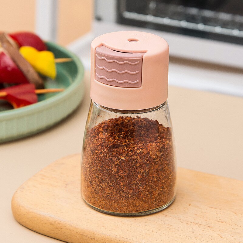 Quantitative Salt Shaker Press-type Salt Control Shaker Salt Sprinkler to Measure Out Salt Kitchen Seasoning Bottle: PINK
