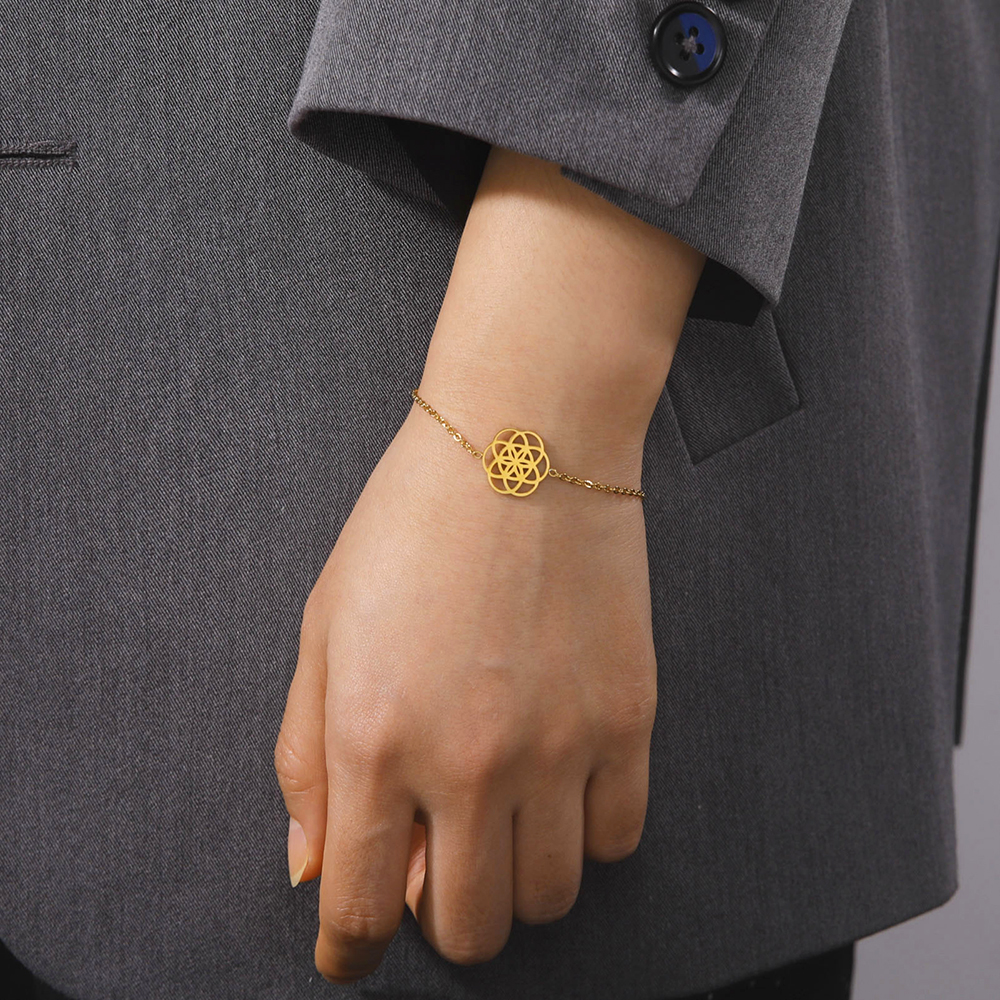 Dawapara-pulsera de semilla de la vida, amuleto de acero inoxidable con símbolo de Yoga, Geometría Sagrada, joyería Kabbalah