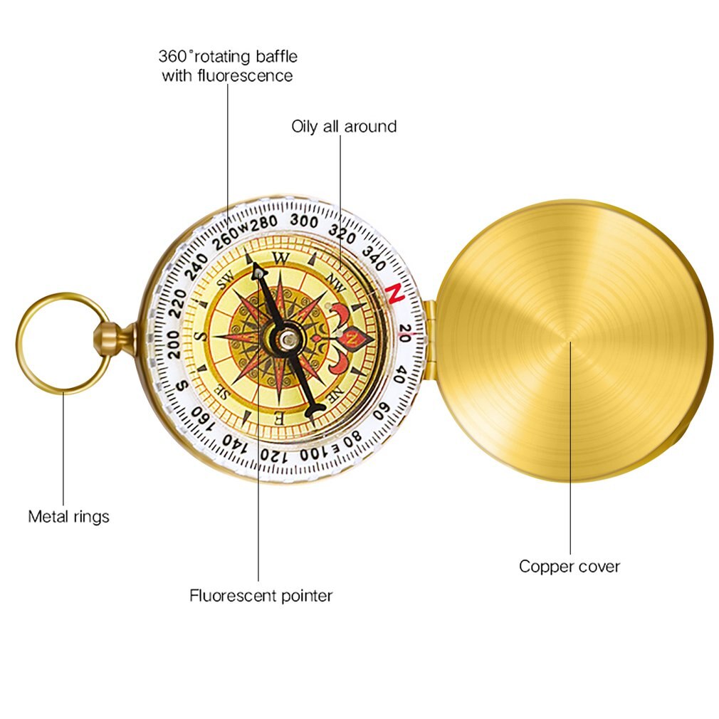 Camping Hiking Pocket Brass Golden Compass Portable Compass Navigation for Outdoor Activities