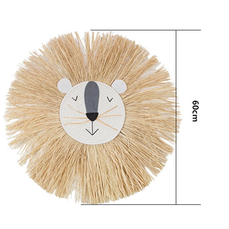 Handmade Knitting Straw Wall Decoration Cartoon Animal Woven Artwork Ornament for Home Kids Classroom 60cm LBE L23