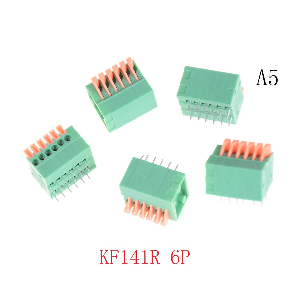 5 uds JETTING 2/3/4/5/6/7/8/9/10P KF141R KF141V 2,54mm conectores de paso PCB resorte bloque de Terminal verde de cobre flexible: 5