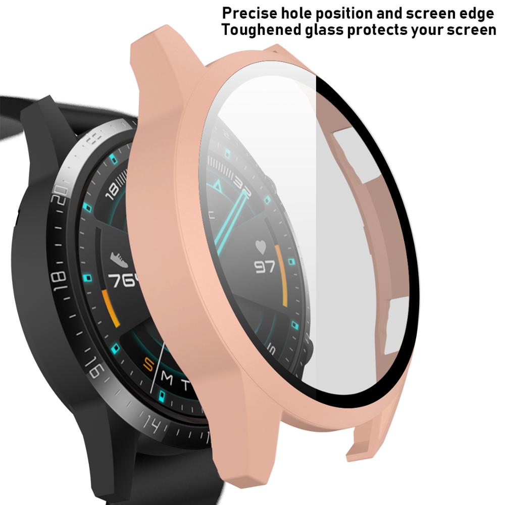 Tempered glass Film Case For Huawei watch GT2 46mm 42mm full Screen protector matte case for huawei Gt 2 42mm cover watch bumper: pink / for huawei gt 2 46mm
