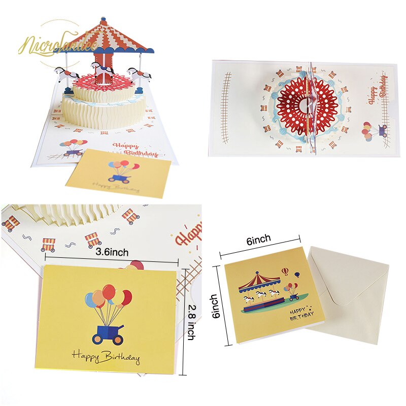 NICROLANDEE 3D Pop-Up Birthday/Greeting Cards Handmade Birthday Party Postcards Card with Envelopes for Your Loved Ones