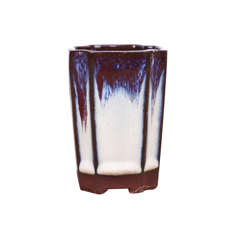 Ceramic Succulent Flower Pot Polygonal Purple Clay Pot Simple Home Garden Bonsai Pot Thumb Basin