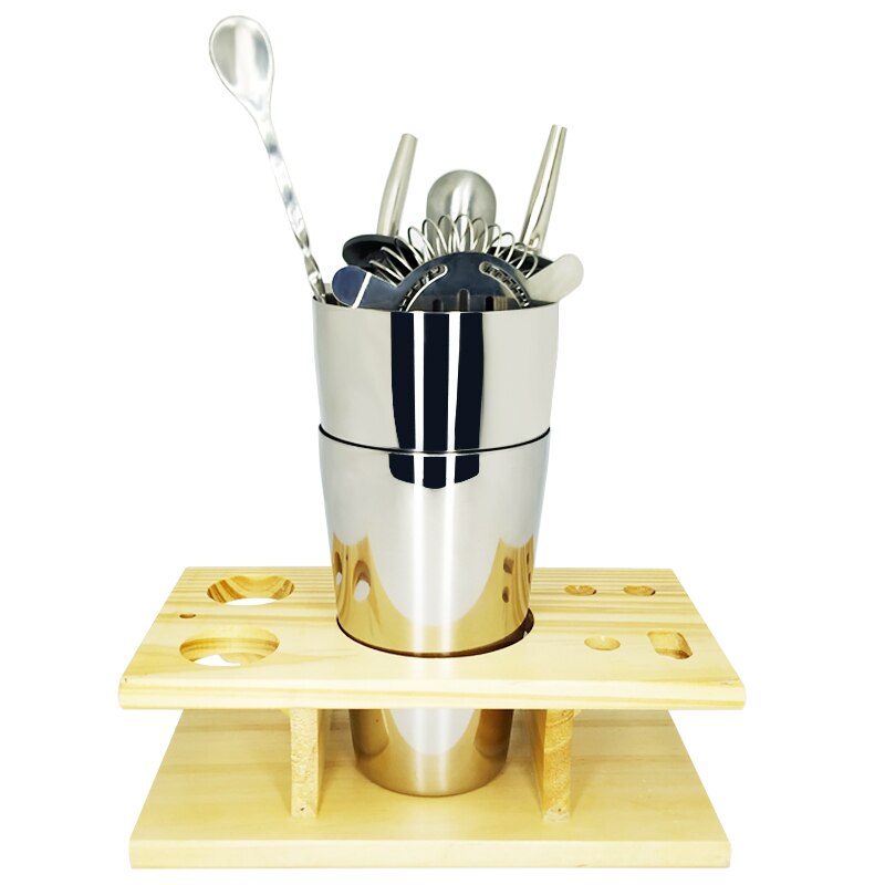 Kit de Bar 2-10 pièces | Ensemble d'outils de Bar avec support en bois , ensemble de secoueurs à Cocktail professionnels et outils de Bar