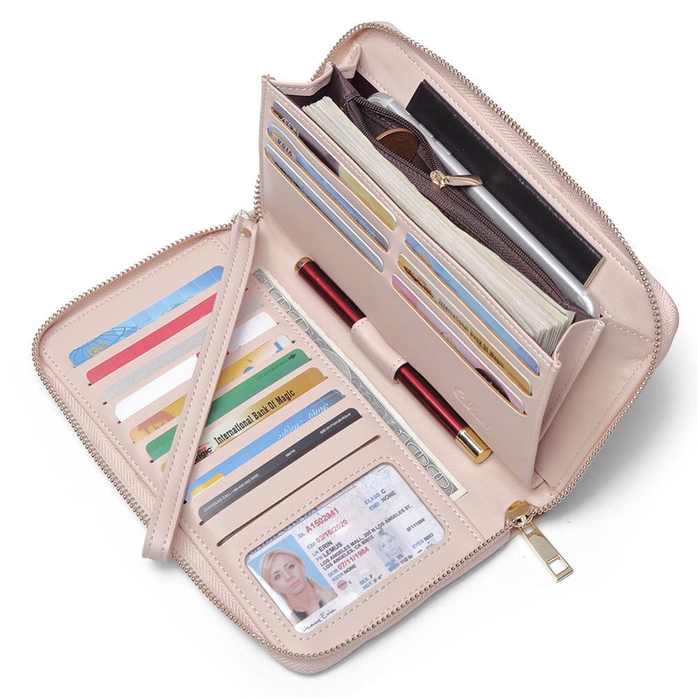 Women Wallets leather female purse Luxury Brand Good Girls Purse Card Holder Long Clutch wallet: pink women wallet