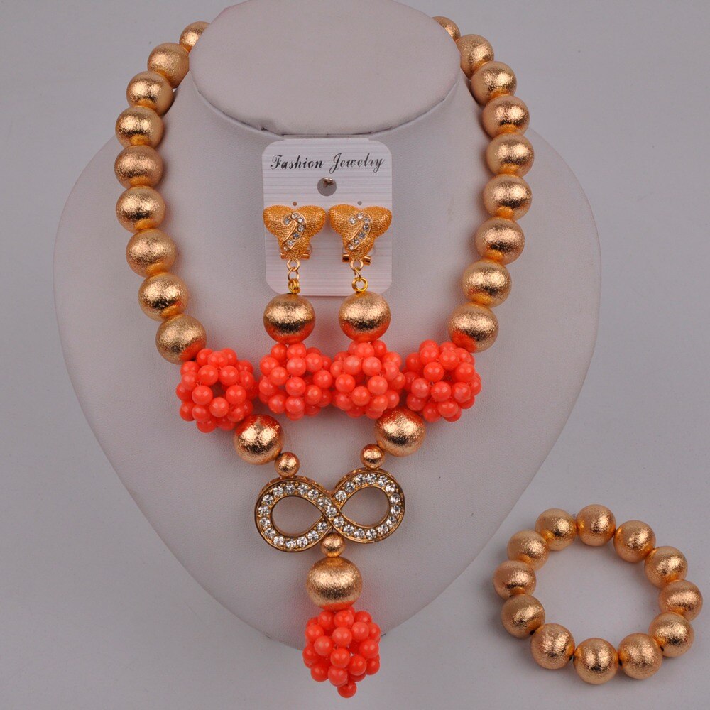 Aczuv African Beads Jewelry Set - Nigerian Wedding Necklace, Earrings, Bracelet, Crystal