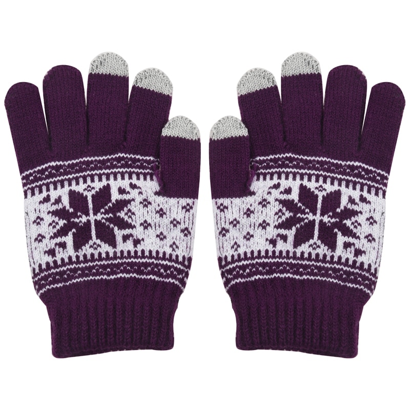 Varm vinter touchsn handsker damer strik uld handsker lilla: Default Title