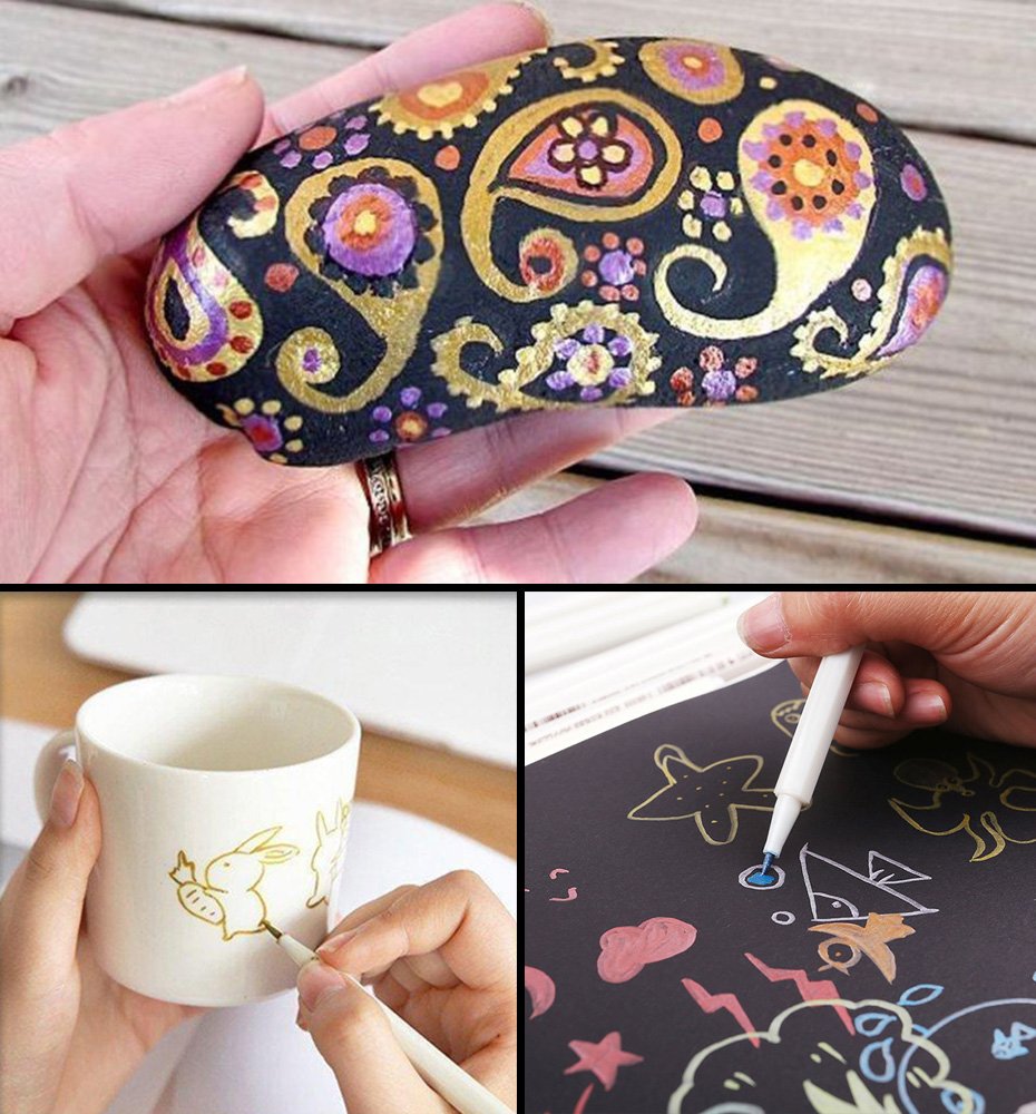 15 färger metallisk konstmarkör gör-det-själv-scrapbooking-kort gör hantverk mjuk penselpenna för att rita själv-fotoalbum skolmaterial