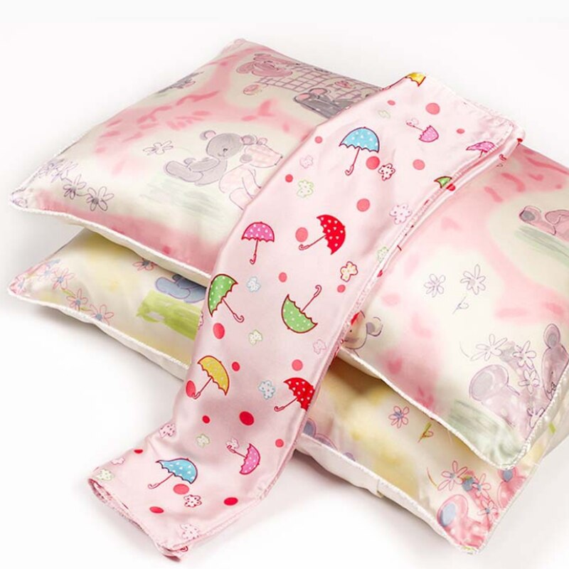Børn 100%  naturlig silke pudebetræk dobbeltsidet pudebetræk til sund søvn baby tegneserie farve køle pudebetræk