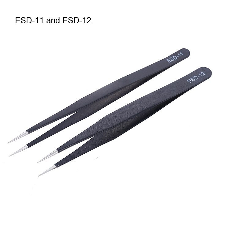 Pinzas de acero inoxidable antiestáticas ESD, herramientas de mantenimiento, pinzas rectas y curvadas de precisión Industrial, GYH, 6 uds.: ESD-11 and ESD-12