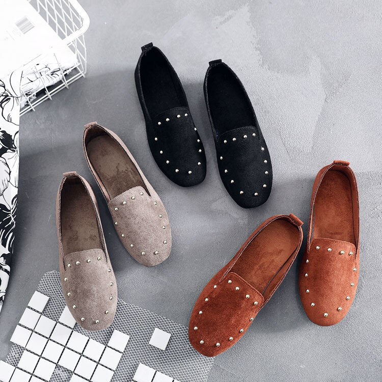 femmes noir travail chaussures Rivet plat antidérapant unique chaussures femme printemps doux fond confortable tissu chaussures 35-40