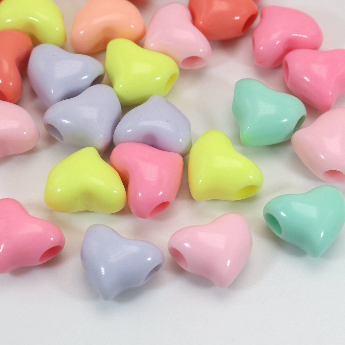 50 Mixed Pastel Color Acrylic Various Star Mouse Pony Beads for Kids Craft Kandi: Heart 15MM