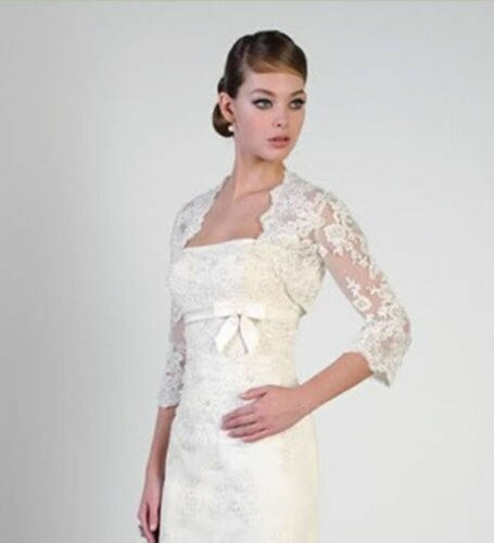 Witte ivoorkleurige kanten bolero-sjaal, bruidsjasje, maat 3/4, mouw