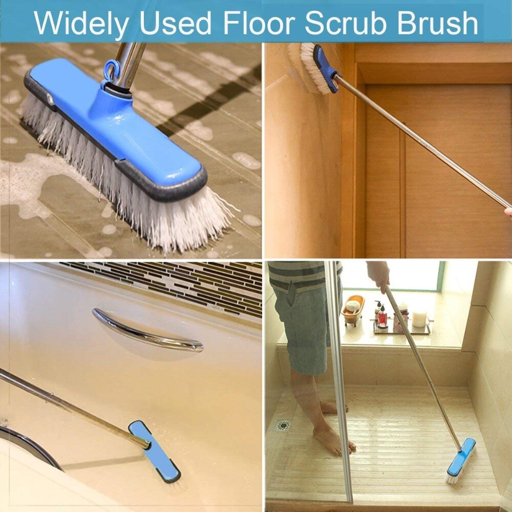 Floor Scrub Brush with Adjustable Long Handle Stiff Bristle Grout Brush Scrubber for Cleaning Bathroom, Kitchen, Wall,Tub & Tile