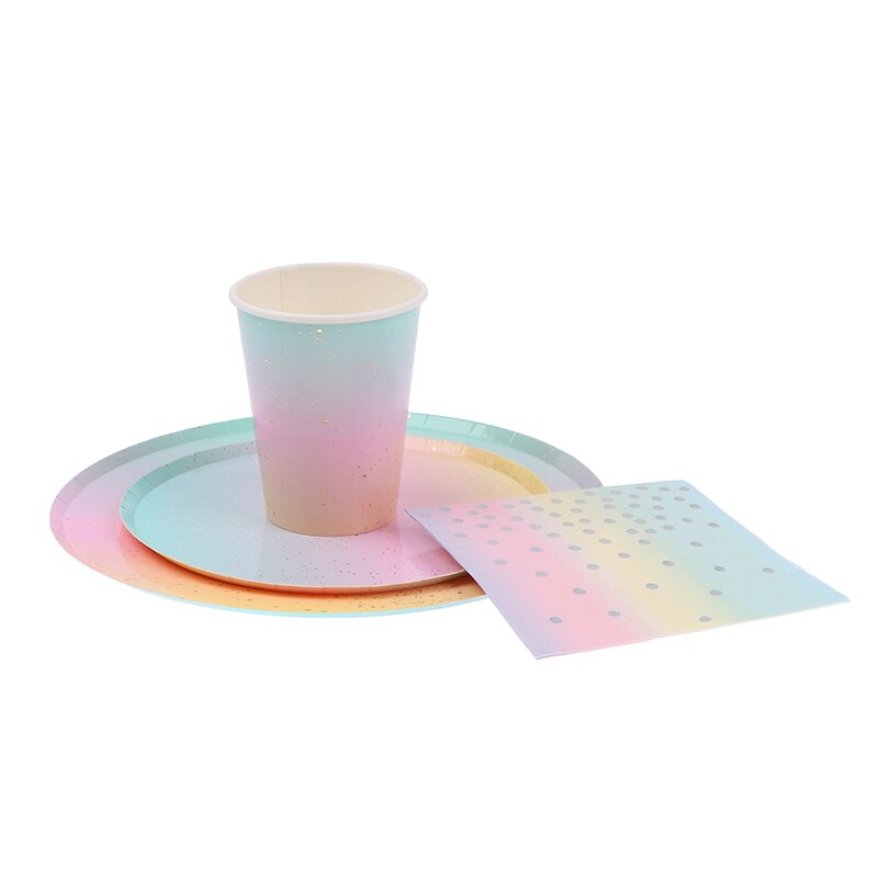 8/16 Stks/set Wegwerp Servies Regenboog Kleur Ronde Platte Paper Cup Handdoek Feestartikelen Verjaardag Wedding Party Decoratie