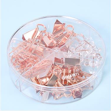 Coloffice Korean Metal Binder Clip Push Pin Paper Clip Set Color Students Business Stationery School Office Supplies: Rose gold