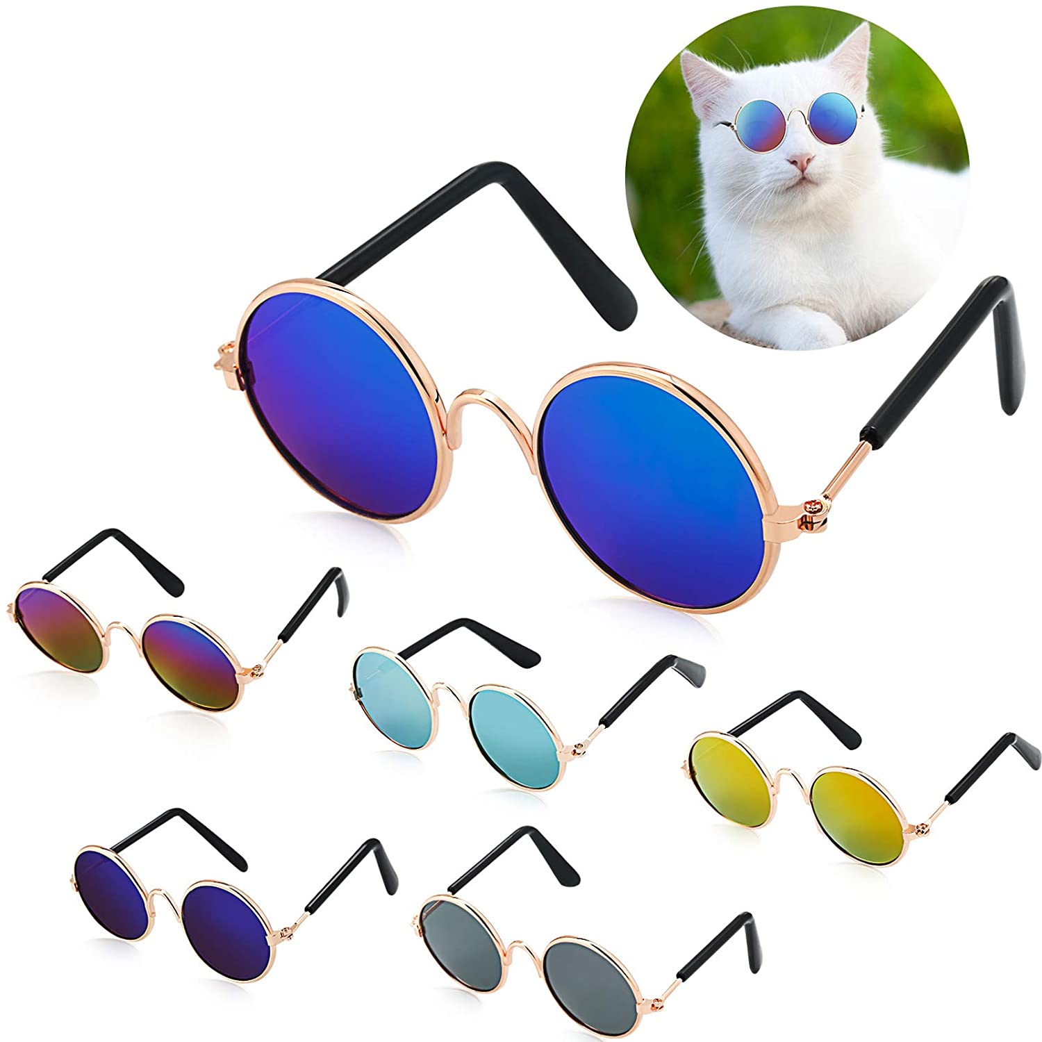 Productos para mascotas encantador redondo Vintage gato gafas de sol reflejo ojo gafas para perro pequeño gato accesorios fotos de mascotas accesorios