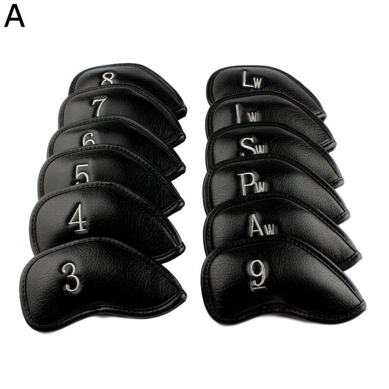 Luxe golfclubhoezen van synthetisch leer, waterdicht, geschikt voor alle ijzers, set van  f9 12 8: Zwart