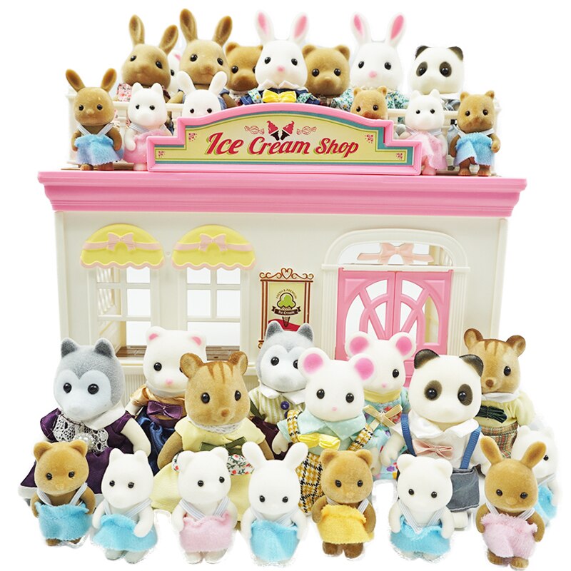 1/12 Forest Animal Family Wing Christmas House Ice Cream Bread Flower Fruit Shop Bunny Dollhouse Girl Play House Toy